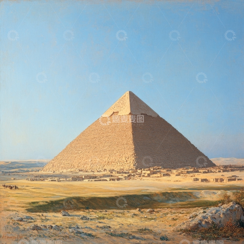 高清大图下载【趣麦麦图】宏伟金字塔在晴朗天空下的景象