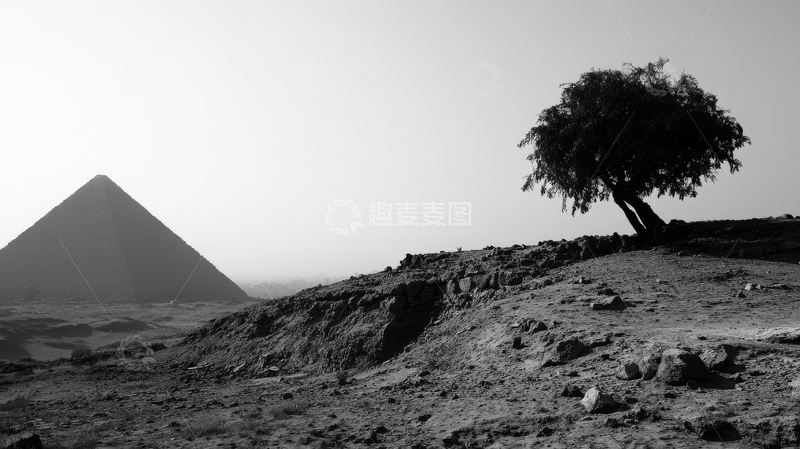高清大图下载【趣麦麦图】金字塔旁的孤树