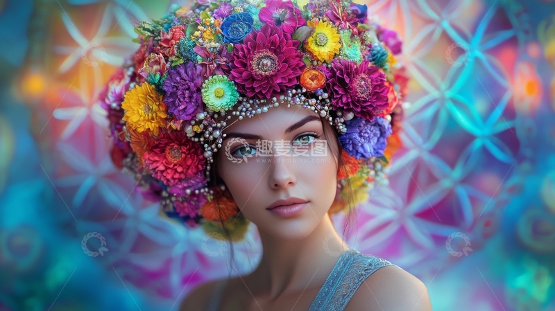 高清大图下载【趣麦麦图】色彩斑斓的花冠少女