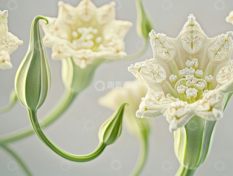 高清大图下载【趣麦麦图】白色花朵绽放与花蕾特写