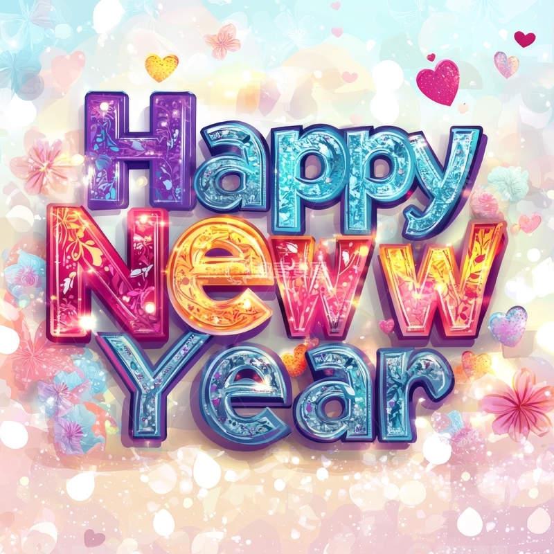 高清大图下载【趣麦麦图】色彩斑斓的快乐新年祝福语