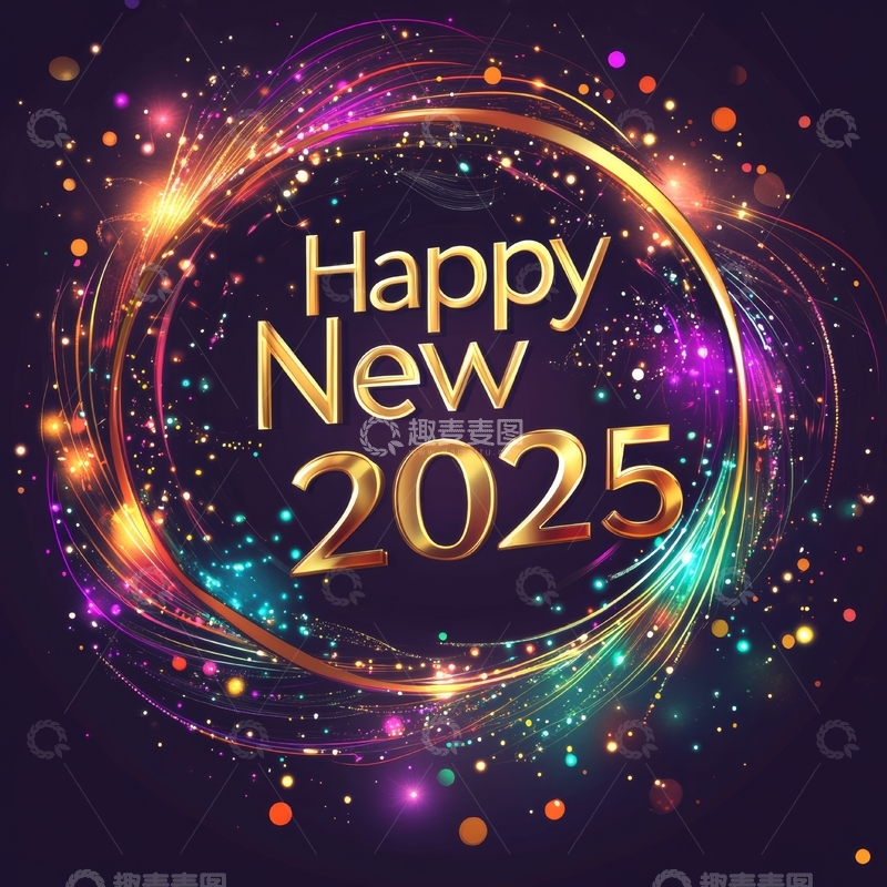2025新年祝福金色文字与光效背景