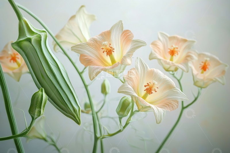 高清大图下载【趣麦麦图】淡雅百合花与绿色花蕾的静谧组合