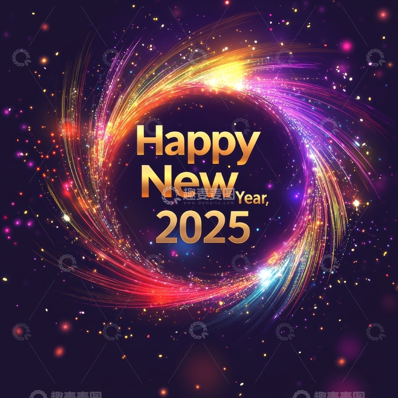 2025新年祝福，炫彩光效背景