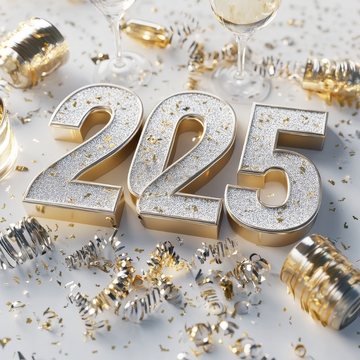 庆祝225周年，金色数字与派对装饰