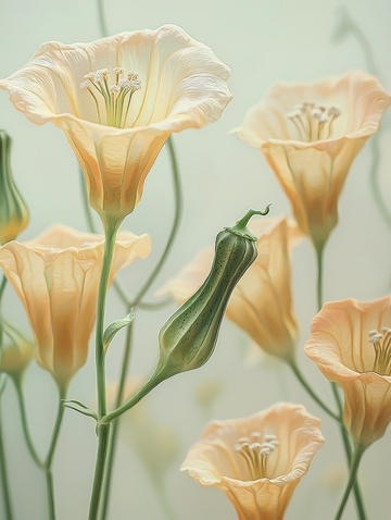 淡黄色花朵与绿色花蕾的静谧景象