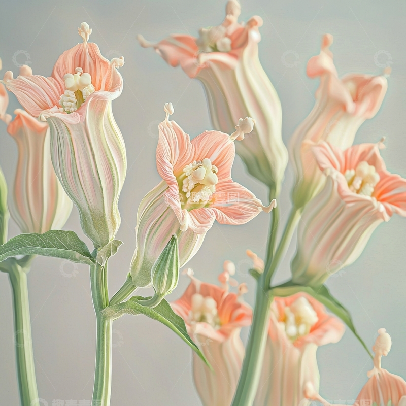 淡雅粉色花朵的静谧绽放