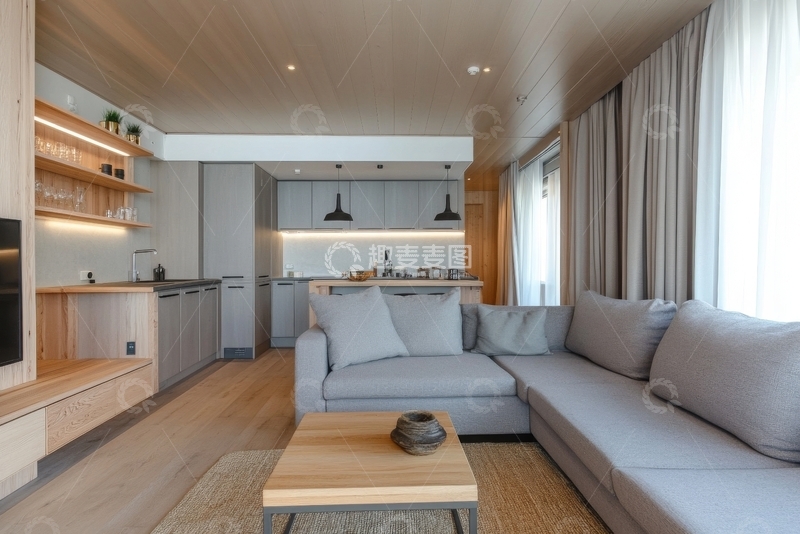 高清大图下载【趣麦麦图】现代简约客厅与开放式厨房设计