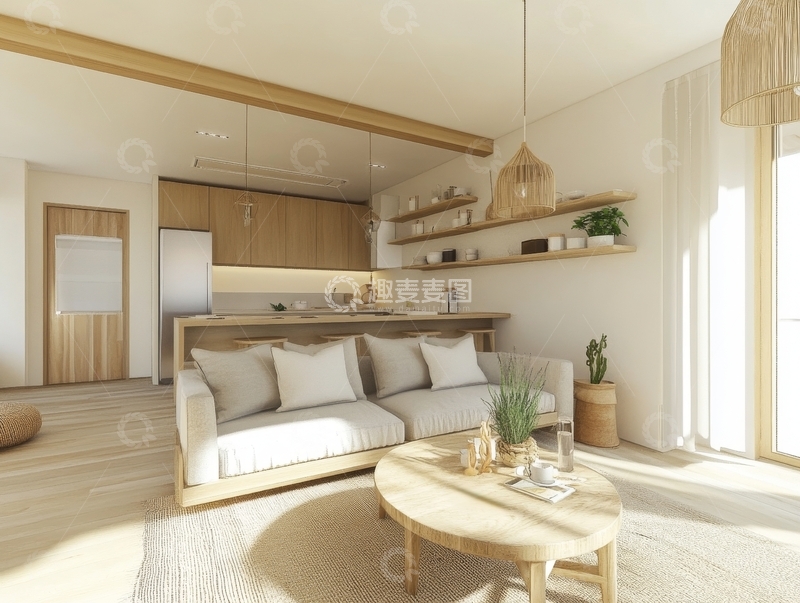 高清大图下载【趣麦麦图】现代简约客厅与开放式厨房设计