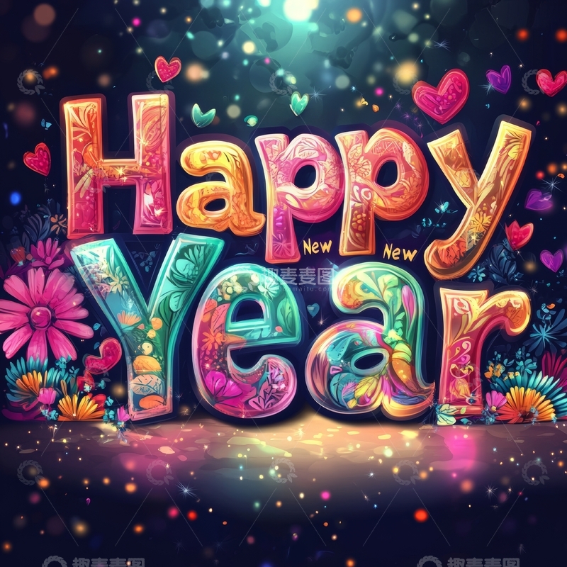 高清大图下载【趣麦麦图】色彩斑斓的快乐新年祝福图