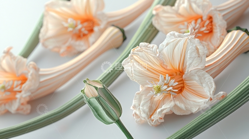 高清大图下载【趣麦麦图】淡雅花卉与花蕾的静谧组合