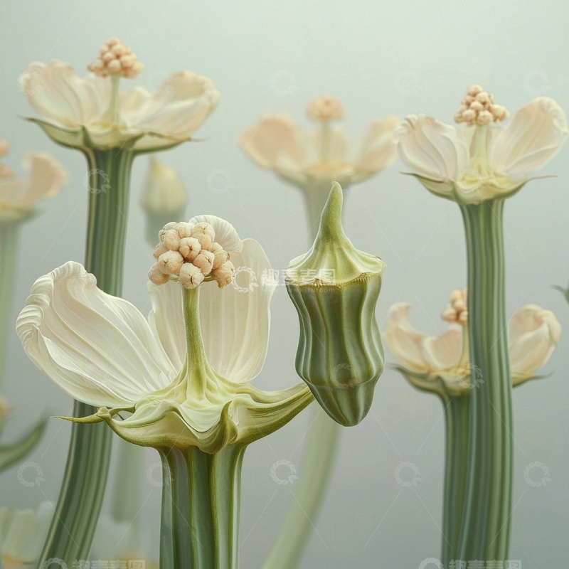 高清大图下载【趣麦麦图】白色花朵的特写，细节精致