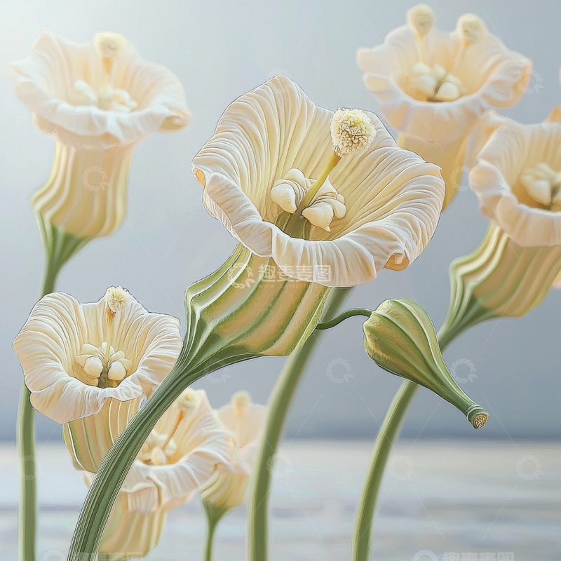 优雅的白色花朵在柔和背景中绽放