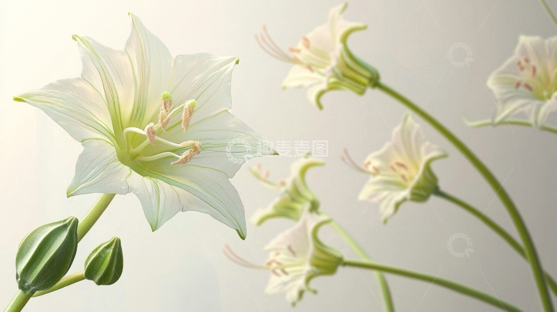 白色花朵绽放，背景柔和