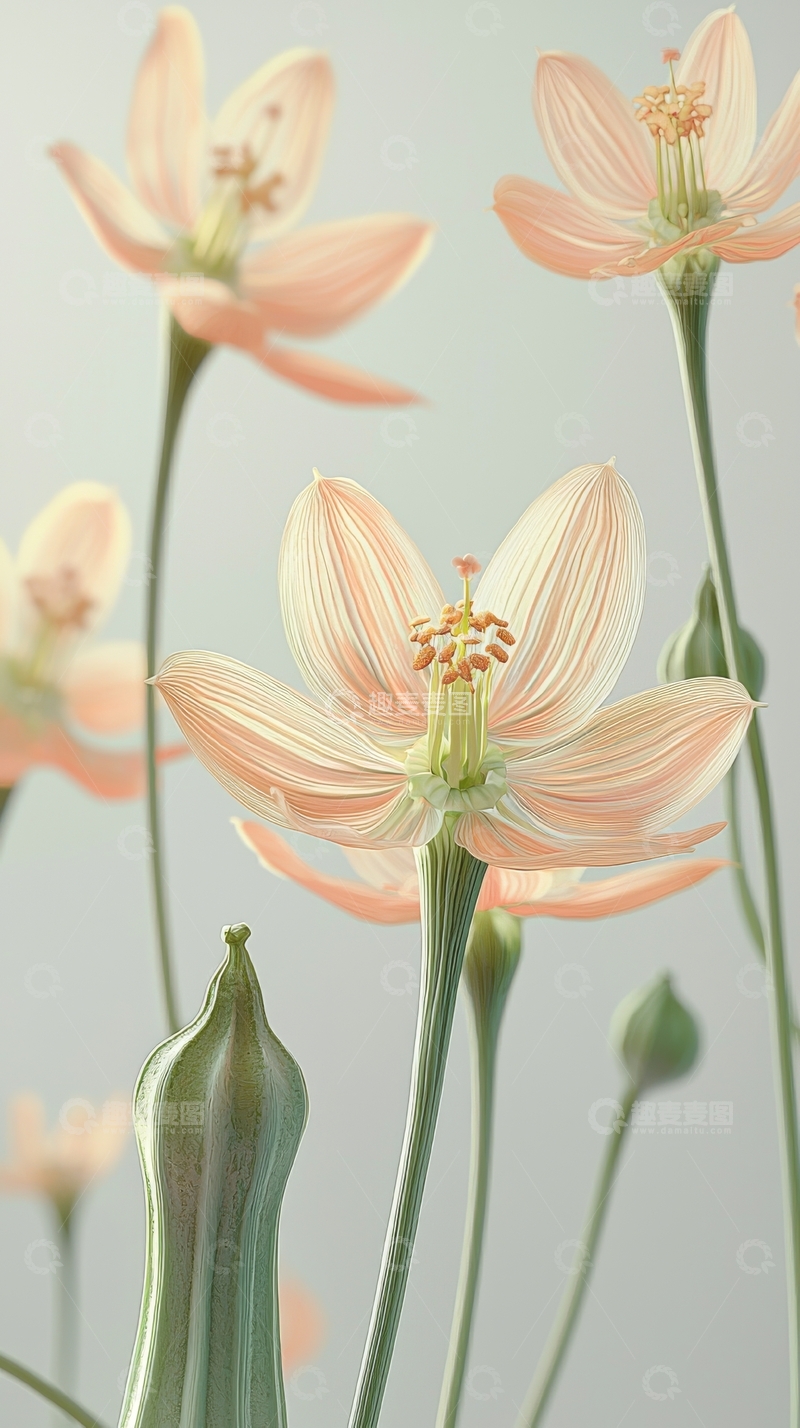 淡雅花朵绽放，柔美线条勾勒