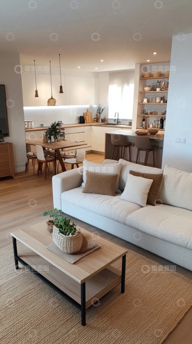 高清大图下载【趣麦麦图】现代简约客厅与开放式厨房设计