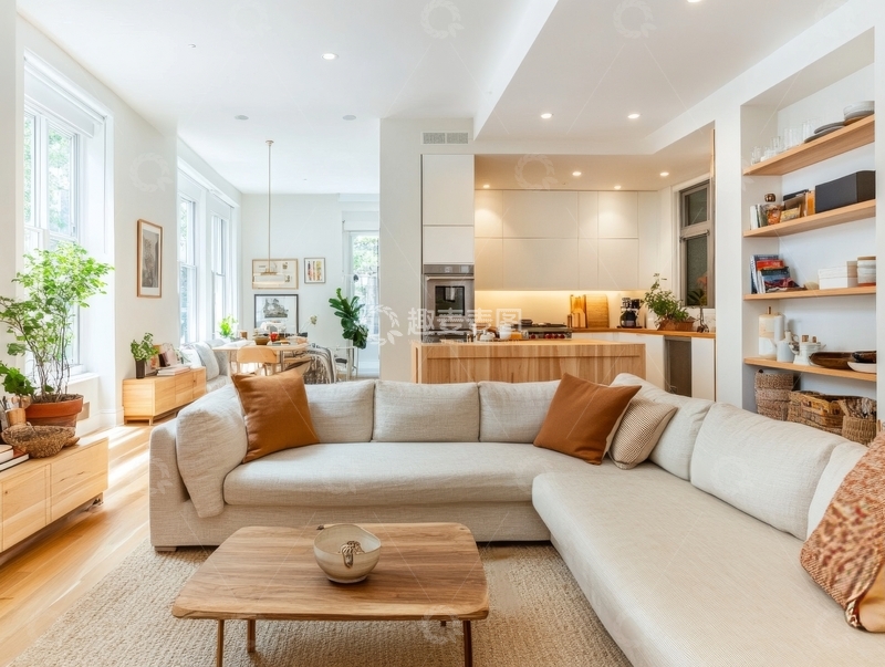 高清大图下载【趣麦麦图】现代简约客厅与开放式厨房设计