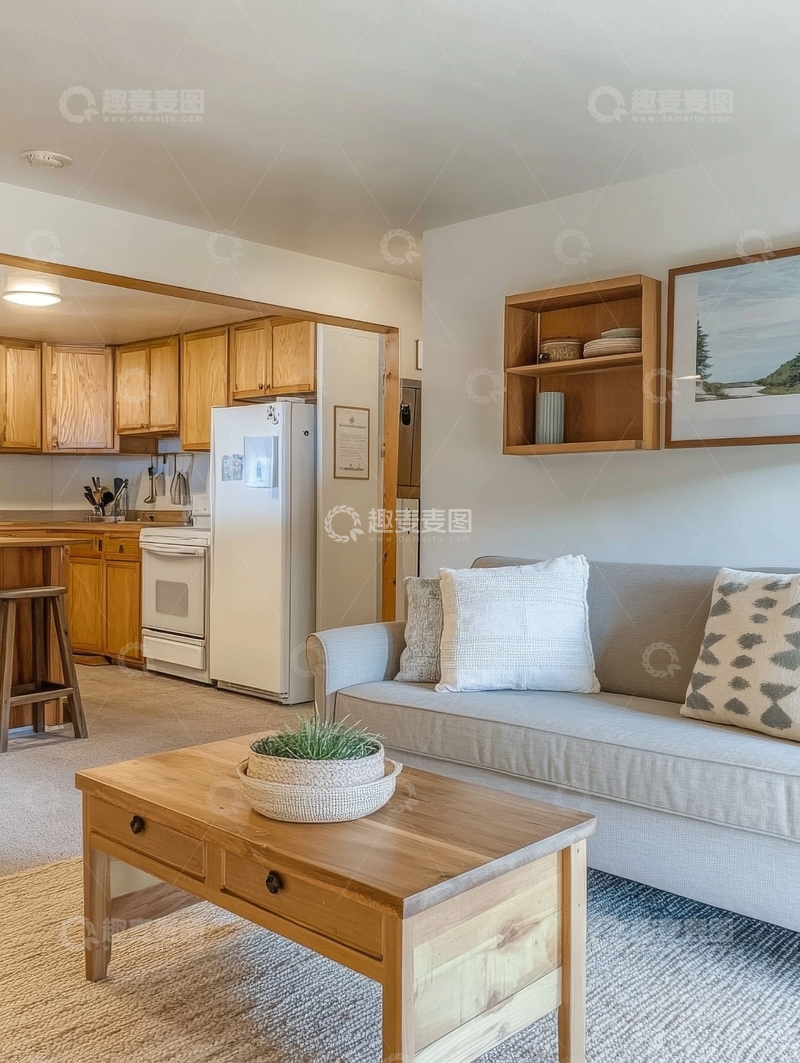 高清大图下载【趣麦麦图】现代简约客厅与开放式厨房