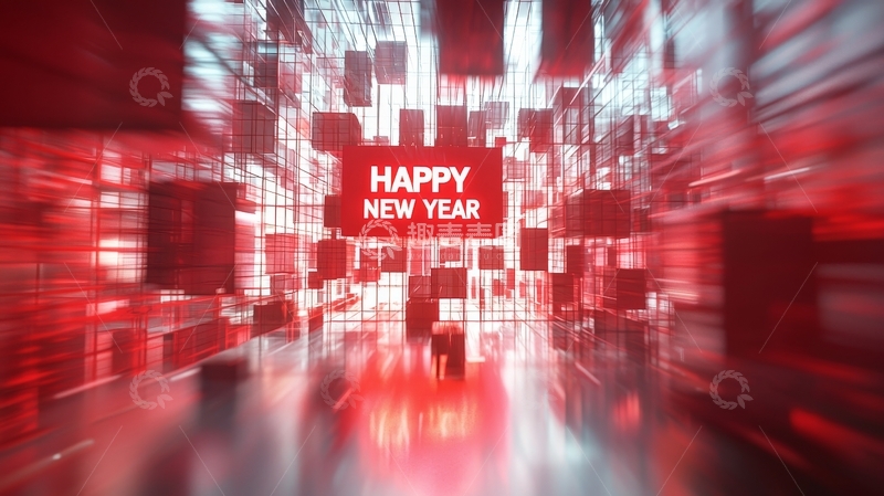 高清大图下载【趣麦麦图】新年祝福语在红色科技背景中
