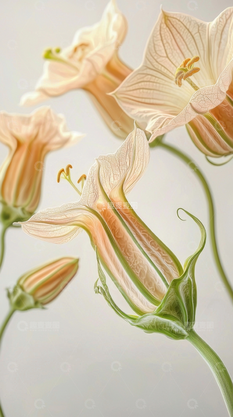 高清大图下载【趣麦麦图】淡雅钟形花朵的特写