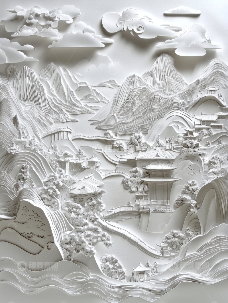 高清大图下载【趣麦麦图】立体山水浮雕艺术作品