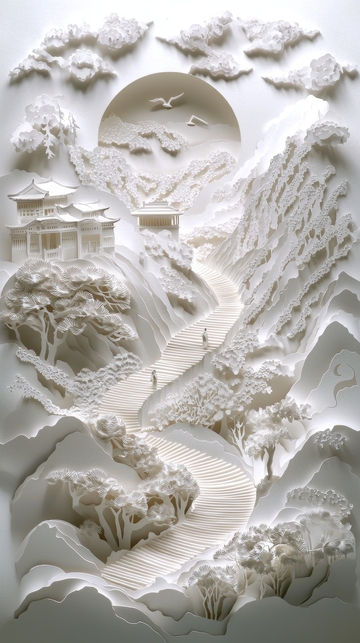 立体山水画，纸雕艺术展现自然风光