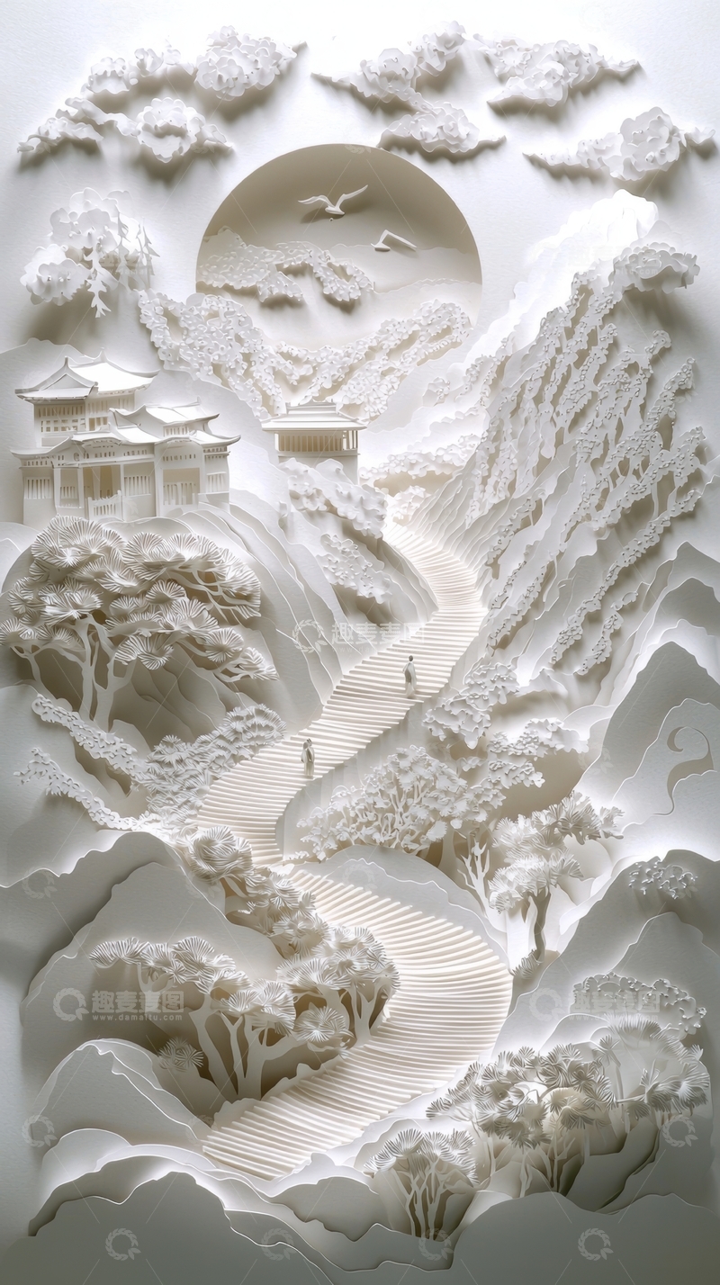 高清大图下载【趣麦麦图】立体山水画，纸雕艺术展现自然风光