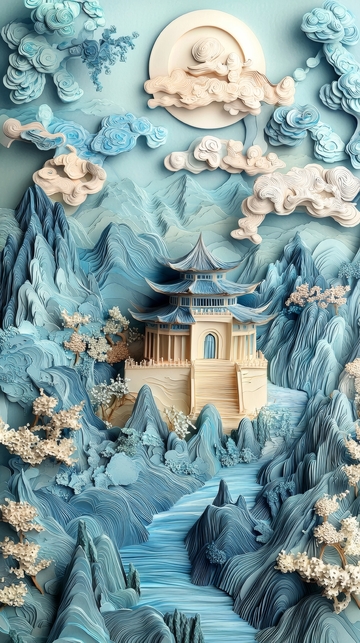 山水之间古塔云海