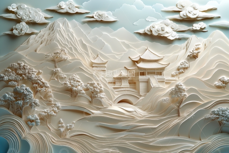高清大图下载【趣麦麦图】立体纸雕山水景观