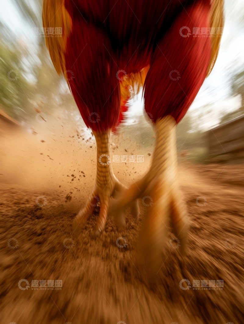 高清大图下载【趣麦麦图】公鸡奔跑瞬间，尘土飞扬