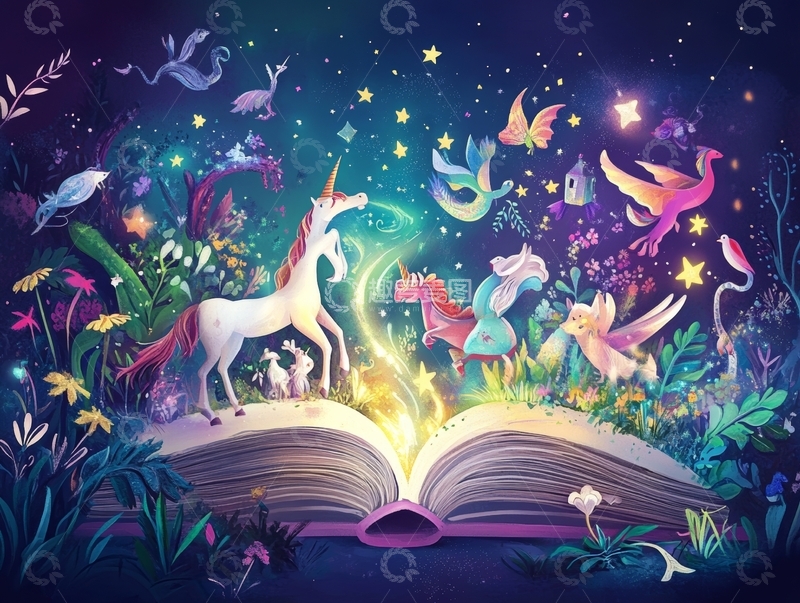 高清大图下载【趣麦麦图】魔法书中的梦幻独角兽世界
