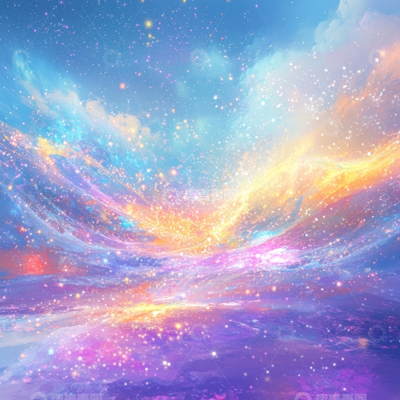 高清大图下载【趣麦麦图】梦幻星空与色彩斑斓的云海