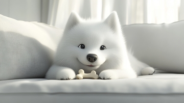 白色小狗躺在沙发上