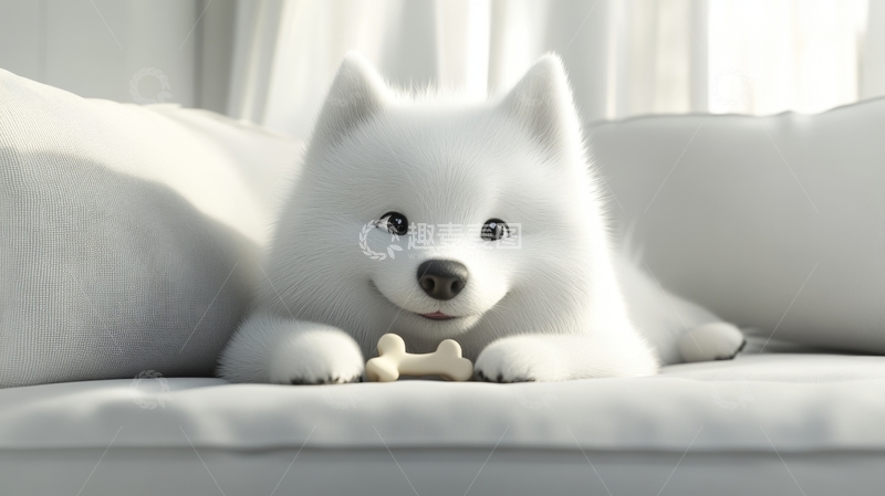 高清大图下载【趣麦麦图】白色小狗躺在沙发上