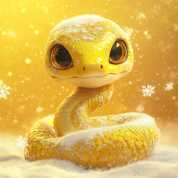 雪中可爱的黄色蛇