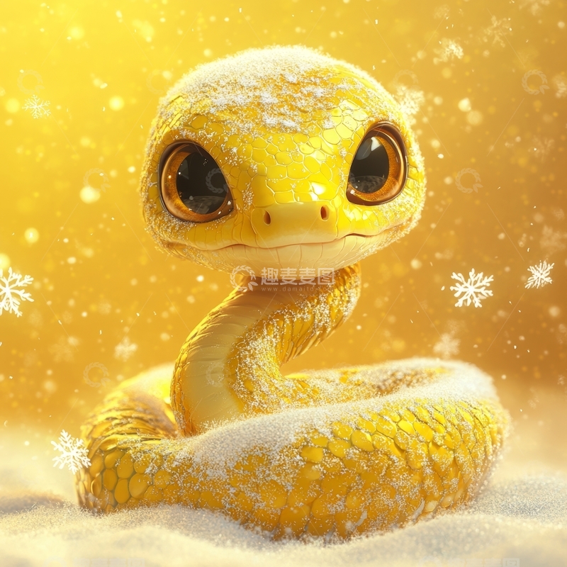高清大图下载【趣麦麦图】雪中可爱的黄色蛇