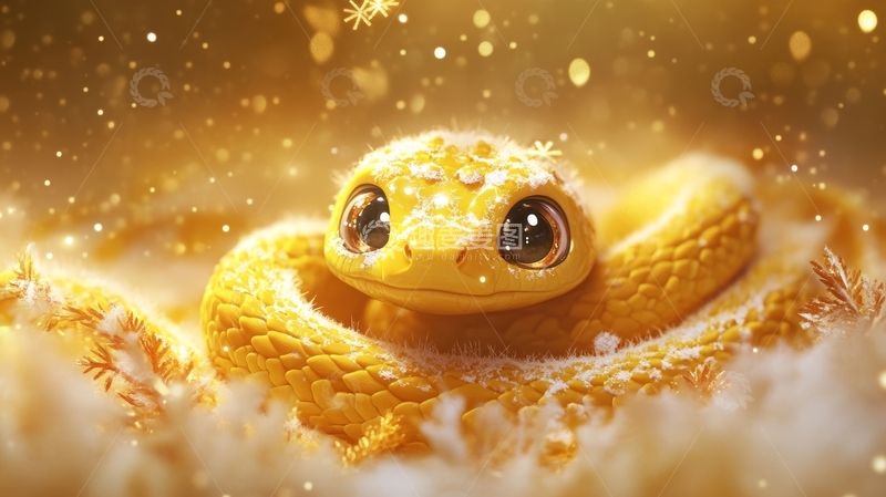 高清大图下载【趣麦麦图】金色蛇蜷缩在温暖的环境中