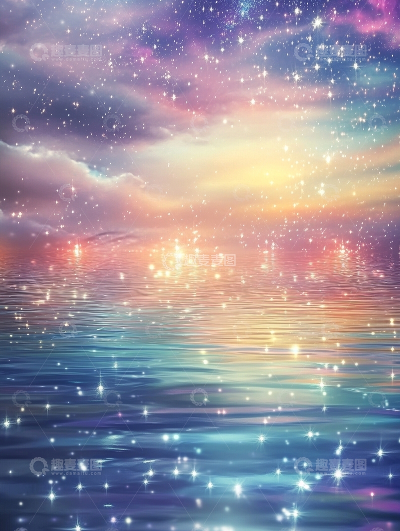 高清大图下载【趣麦麦图】星空下的梦幻海面