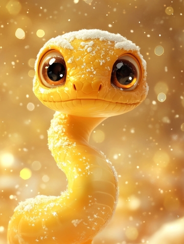 金色小蛇在闪烁光斑中的可爱特写