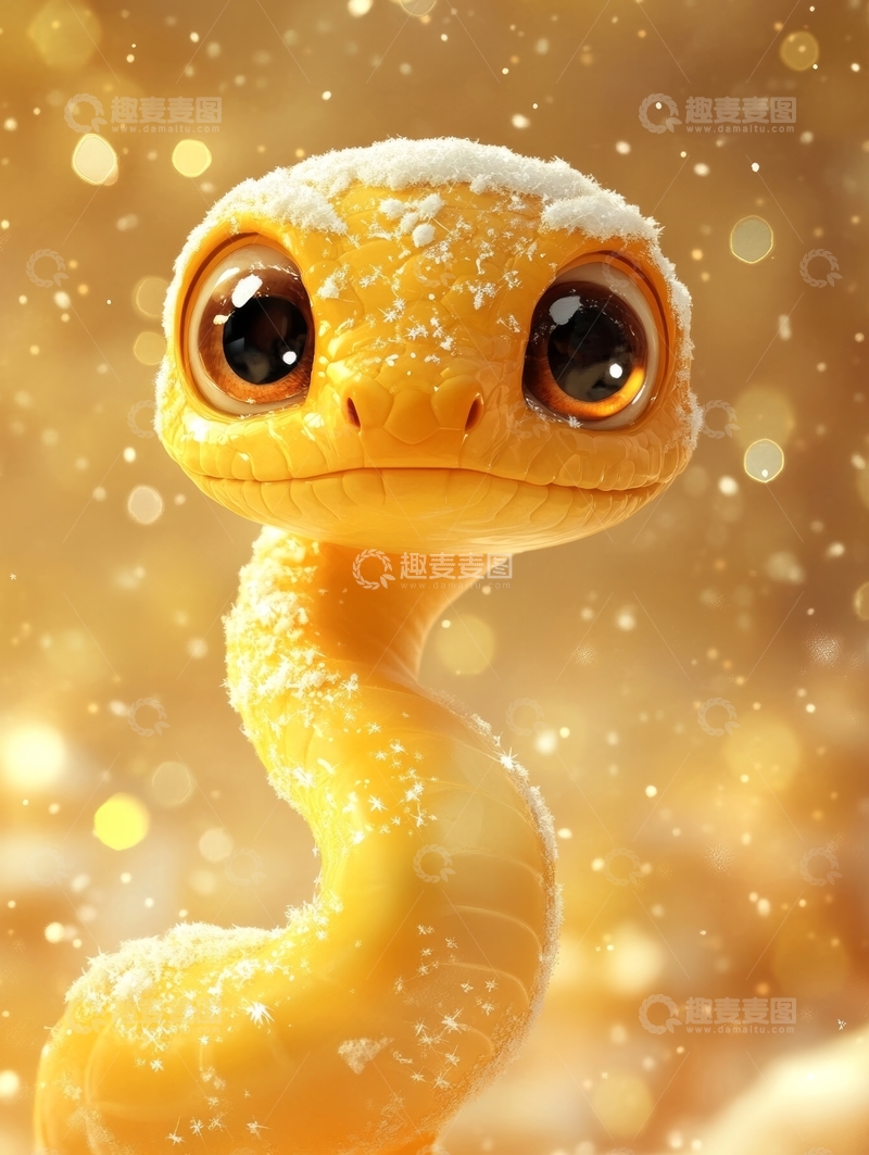 高清大图下载【趣麦麦图】金色小蛇在闪烁光斑中的可爱特写