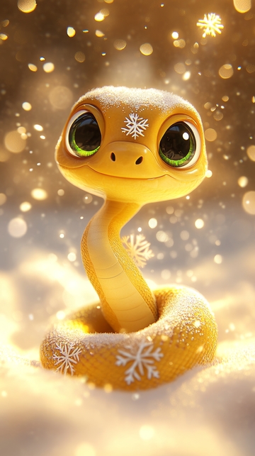 雪中萌蛇，金色梦幻