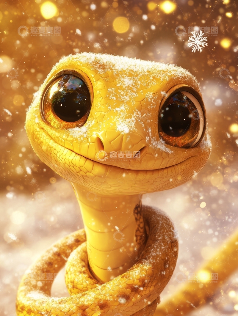 高清大图下载【趣麦麦图】雪中微笑的黄色蛇
