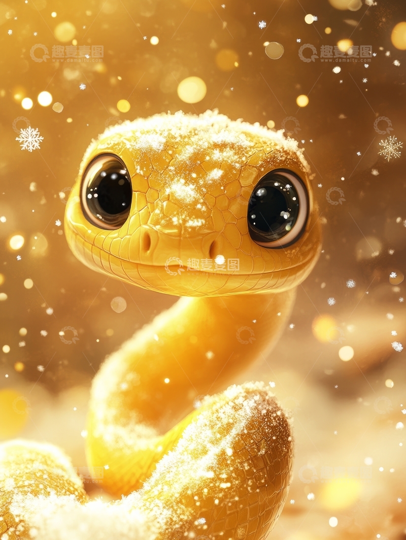 高清大图下载【趣麦麦图】金色蛇在雪中，梦幻背景