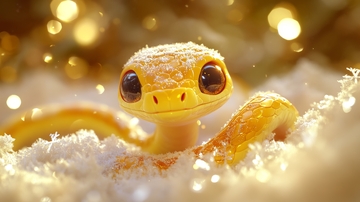 雪地中的黄色小蛇