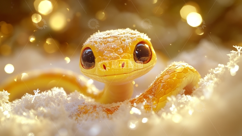 高清大图下载【趣麦麦图】雪地中的黄色小蛇