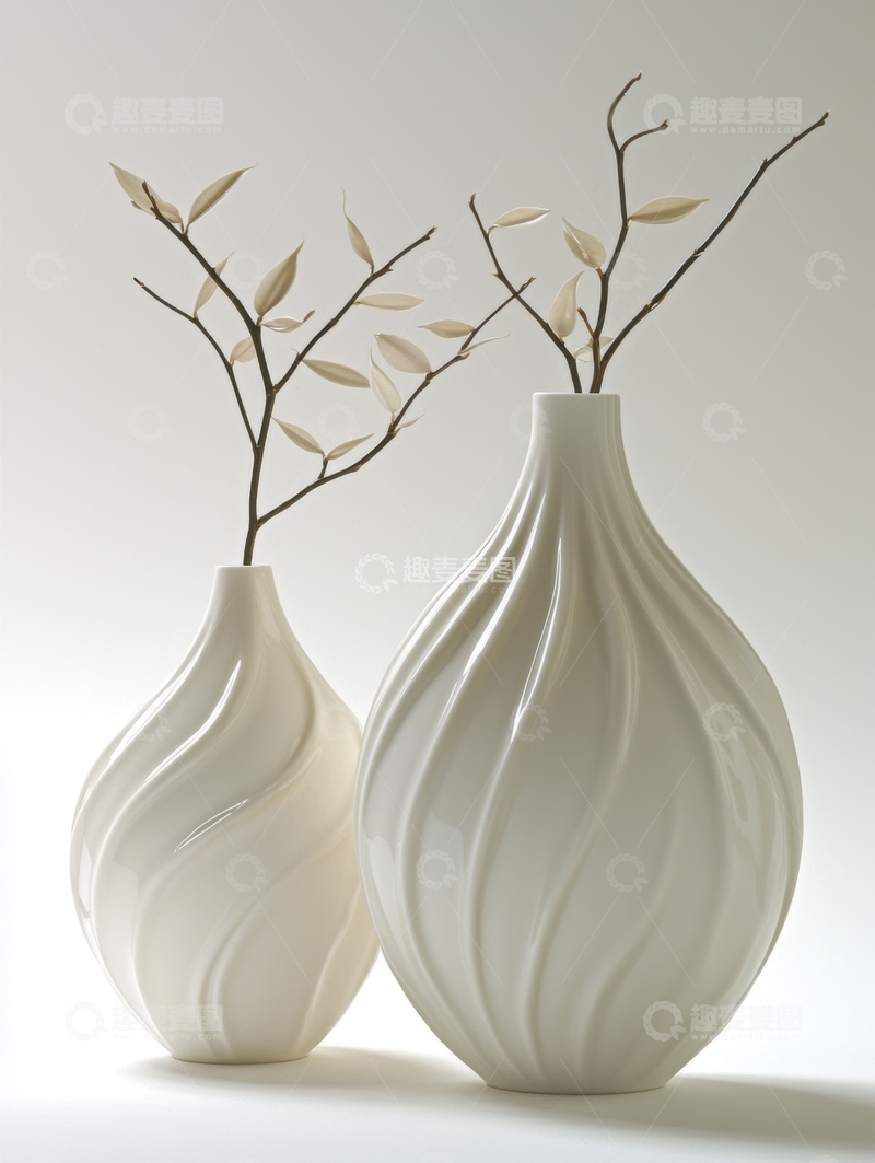 高清大图下载【趣麦麦图】-白色陶瓷花瓶与干枝装饰