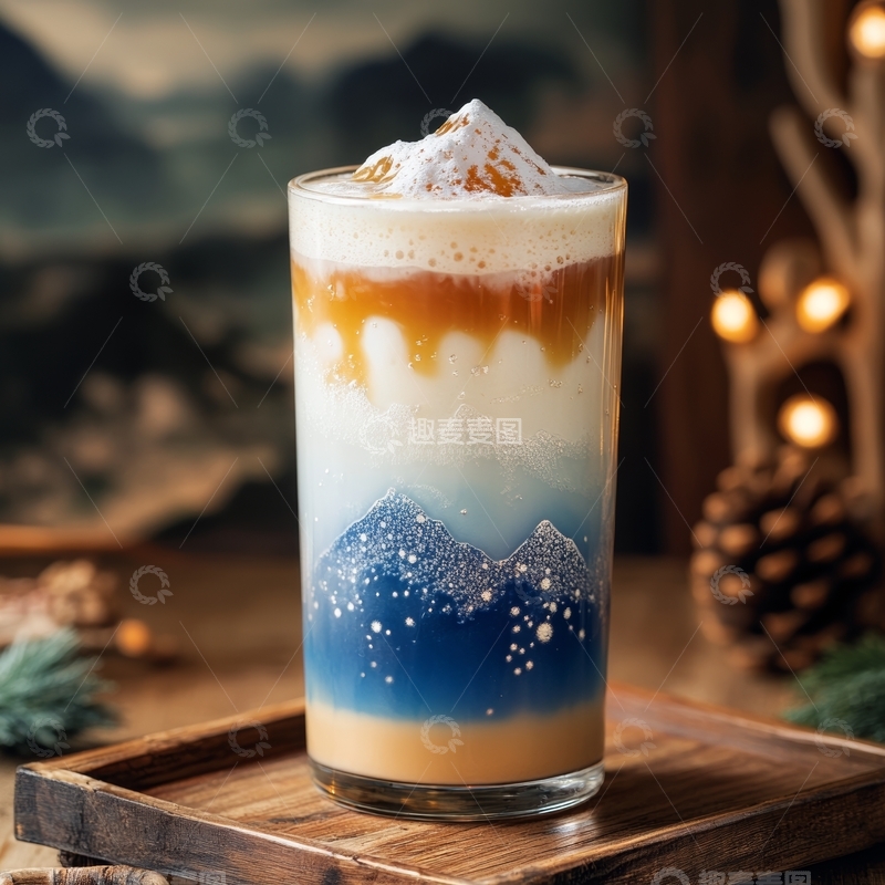 高清大图下载【趣麦麦图】雪山主题饮品，层次分明的创意冷饮