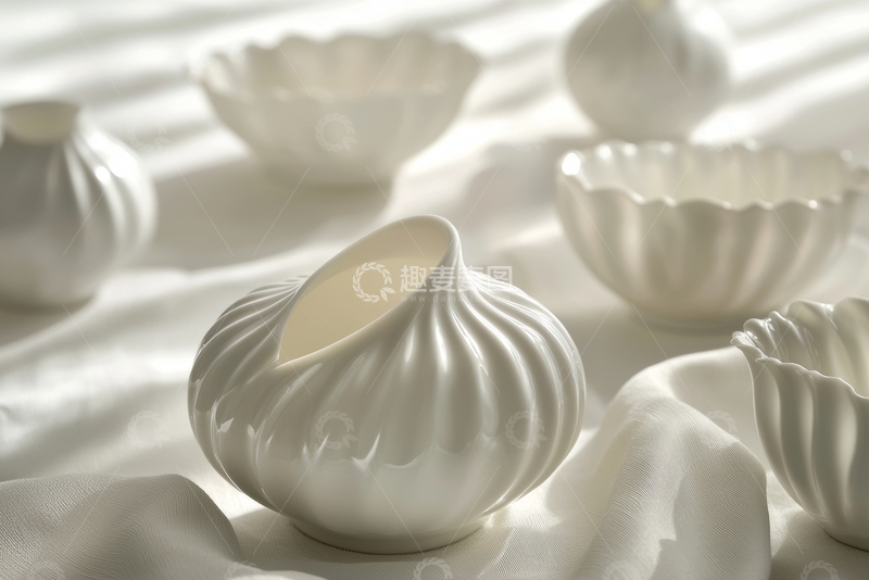 高清大图下载【趣麦麦图】白色陶瓷器皿的柔和排列