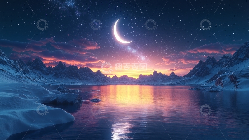 高清大图下载【趣麦麦图】月夜雪山湖景