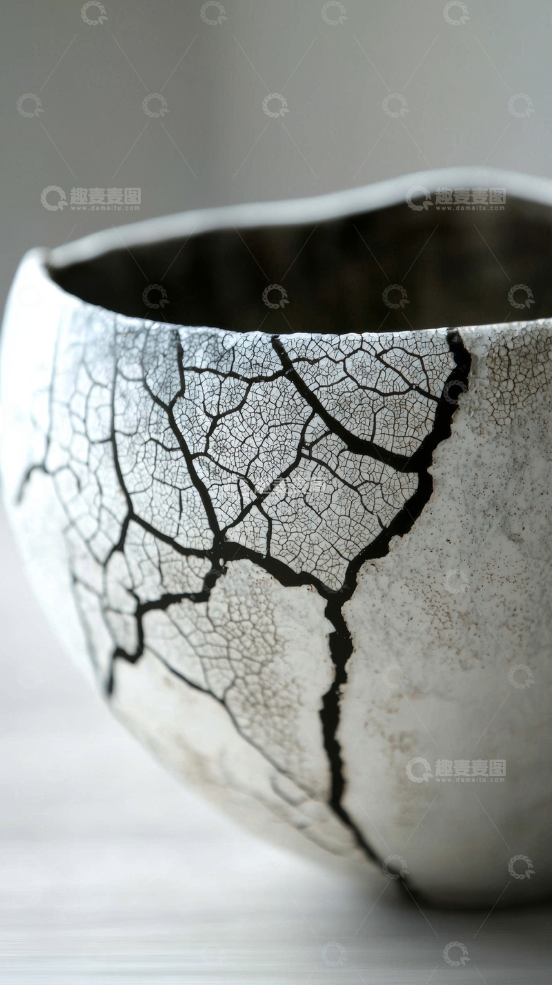 高清大图下载【趣麦麦图】裂纹装饰的陶瓷碗